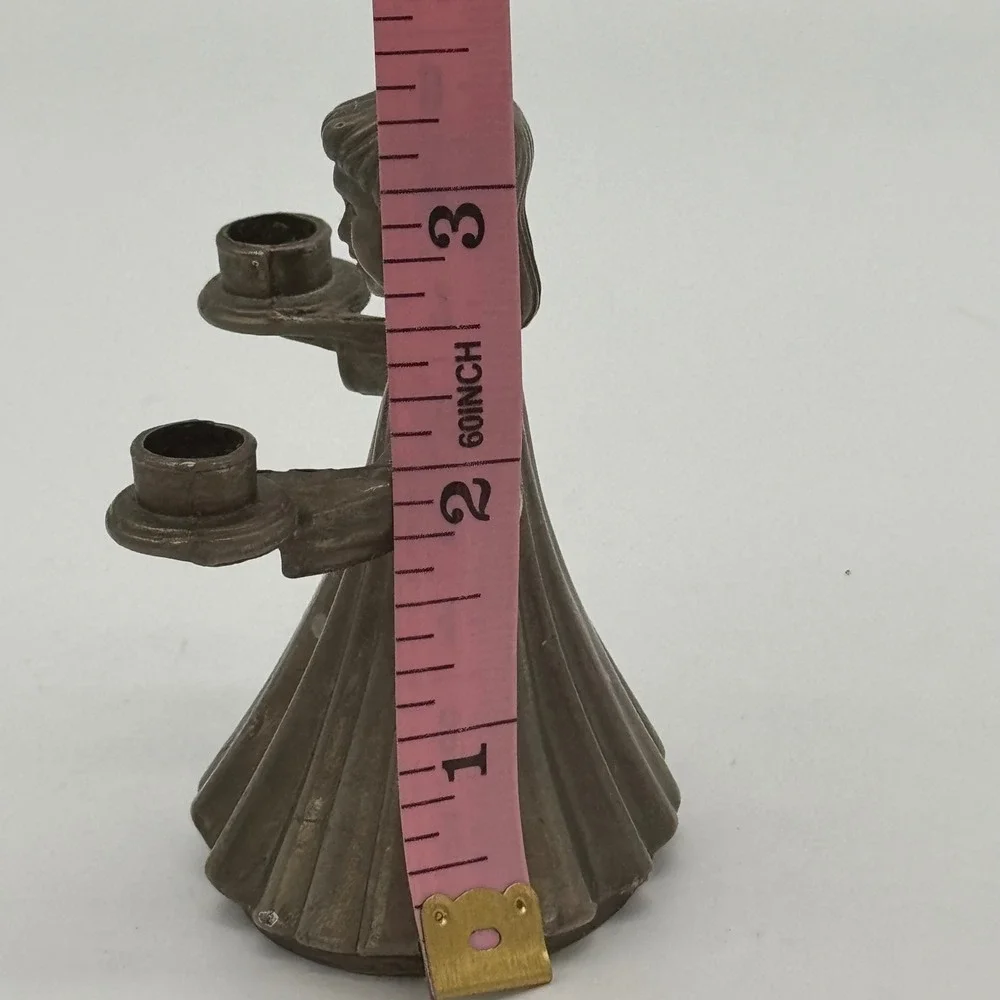 Vintage Metal Choir Boy Candle Holder Double Small Taper Silver Plated 3.5